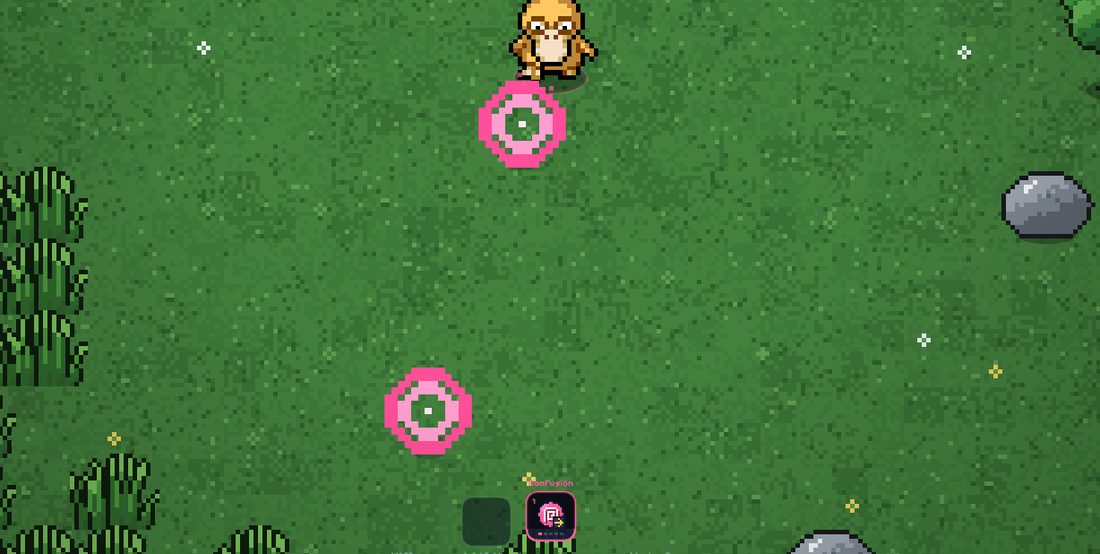 Psyduck on the grass during a run, with Confusion selected in the move slot and pink shots on the field.